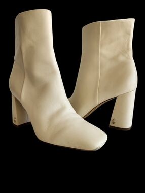 Sam Edelman Codie Modern Ivory Leather Block Heel Dress Booties Size 9